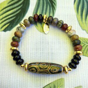 SALE!! Tibetan Dzi, Opal, Agate and Gold Filled Bead Bracelet